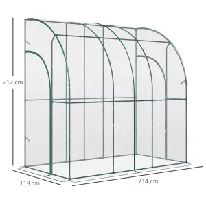 Outsunny 214 x 118 x 212cm Walk-In Lean to Wall Tunnel PVC Greenhouse with Doors