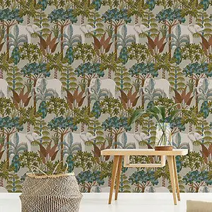 Grandeco Multicolour Elephant Forest Embossed Wallpaper