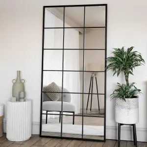 Jobu home - Kyo - Full Length Black Metal Rectangle Lattice Window Mirror - 180cm x 90cm