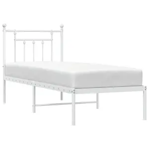 Berkfield Metal Bed Frame with Headboard White 75x190 cm