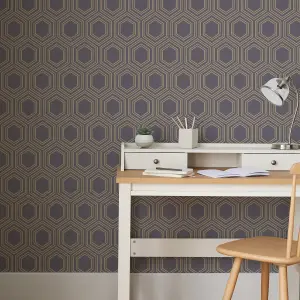 Next Honeycomb Geo Mauve Smooth Wallpaper