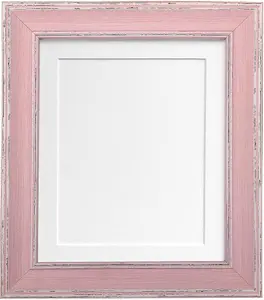 Scandi Distressed Pink Frame with White Mount for Image Size 9 x 7 Inch