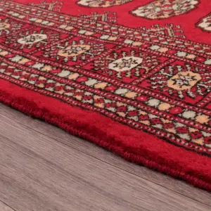 Red Hand Knotted Traditional Bordered Floral Geometric Easy to clean Rug for Bedroom & Living Room-120cm X 180cm