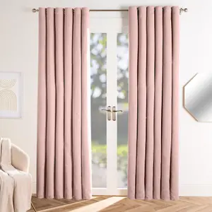 Eyelet Blackout Curtains Geo Embossed PAIR Thermal Ring Top, Blush - 66X54"