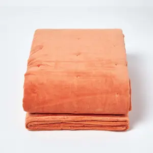 Homescapes Burnt Orange Velvet Quilted Throw, 150 x 200 cm