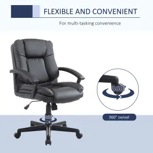 HOMCOM Swivel Executive Office Chair Mid Back PU Leather Chair w/ Arm, Black