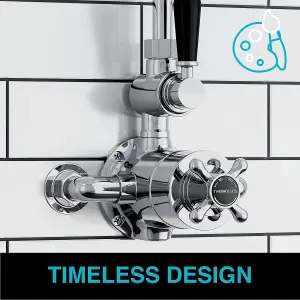 ENKI Downton Chrome Black Traditional Top Outlet Brass Thermostatic Twin Shower Valve T69