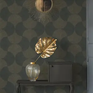 Galerie Havana Black Gold Mosaic Fan Textured Wallpaper