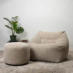 icon Morgan Corduroy Armchair Bean Bag and Pouffe Set Natural Giant Bean Bag Chair