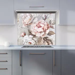 Vintage Rose Elegance Premium Glass Kitchen Splashback W700mm x H650mm