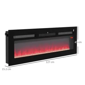 HOMCOM 127cm Electric Fireplace Recessed and Wall Mounted Electric Fire Black