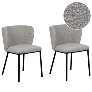 Set of 2 Dining Chairs MINA Boucle Grey