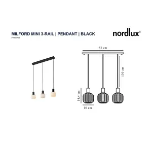 Nordlux Milford Mini 3-Rail Indoor Dining Living Kitchen Hallway Pendant In Black (Diam) 10cm