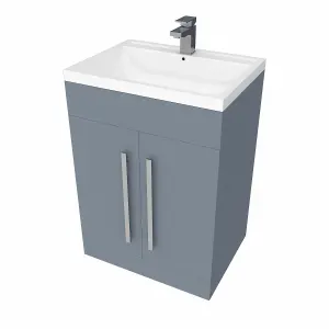 Rinse Bathrooms 600mm Free Standing Vanity Unit with Basin Sink Cabinet Unit Bathroom Storage Units Gloss Grey Painting