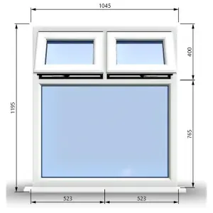 1045mm (W) x 1195mm (H) PVCu StormProof Casement Window - 2 Top Opening Windows -  Toughened Safety Glass - White