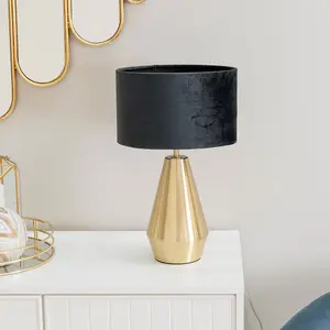 ValueLights Jax Gold Metal Touch Dimmer Table Lamp with Black Velvet Shade