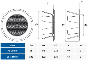 White Plastic 78-98mm Air Vent Custom Diameter Ventilation Ending Cap Grille