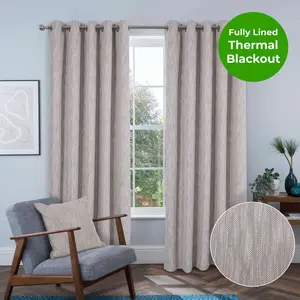 Home Curtains Rossi Blackout Lined 45w x 54d" (114x137cm) Natural Eyelet Curtains (PAIR)