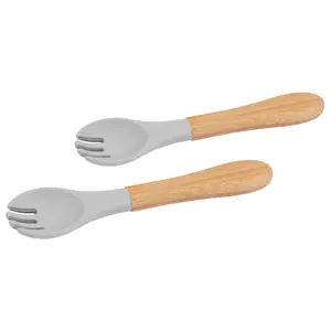 Bamboo Baby Weaning Forks with Silicone Tip - Grey - Pack of 2