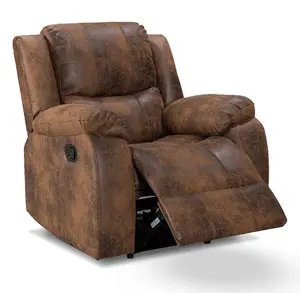 Recliner Manual Chair in Brown Faux Leather Suede