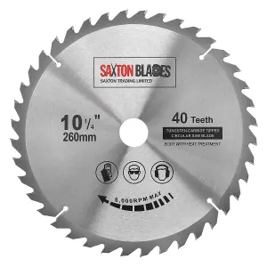 Saxton TCT26040T TCT Circular Saw Blade 260mm x 40T x 30mm Bore + 16, 20 and 25mm Reduction Rings