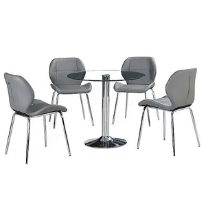 Furniture In Fashion Dante Clear Glass Dining Table With 4 Darcy Grey Chairs