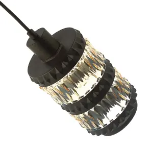 Traditional Can Shaped Pendant Shade in Matte Black with Amber Glass Sections