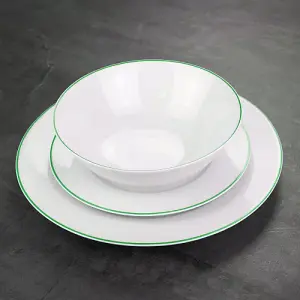 Set of 4 Durable White Ceramic Side Plates with Elegant Green Rim