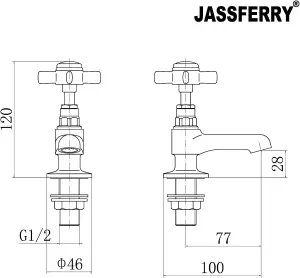 JASSFERRY Pair of Basin Pillar Taps Hot and Cold Water Bathroom Sink Chrome Crosshead Handle, 1/2"