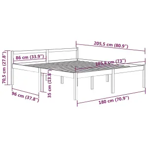 Berkfield Bed Frame White Solid Wood Pine 180x200cm Super King Size