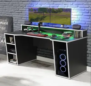 Loadout Black Gaming Desk with White Trim and Colour Changing LED