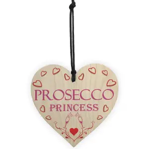 Red Ocean Prosecco Princess Wooden Hanging Heart Plaque Sign Gift