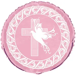 Unique Party Dove Cross Communion Foil Balloon Pink/White (One Size)