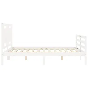 Berkfield Bed Frame with Headboard White King Size Solid Wood