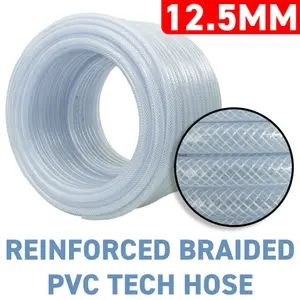 Clear PVC Braided Hose,Food Grade/Oil/Water/Fuel Reinforced Pipe,Tube 12.5mm internal,15.9mm external (4m)