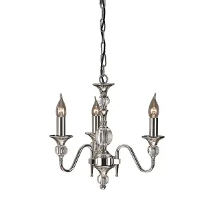 Luminosa Polina 3 Light Multi Arm Ceiling Pendant Chandelier Polished Nickel, Clear Crystal, E14