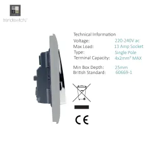 Trendiswitch BRUSHED STEEL 2 Gang Long Switched Socket