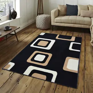 Black Boxed Pattern Rug - Texas