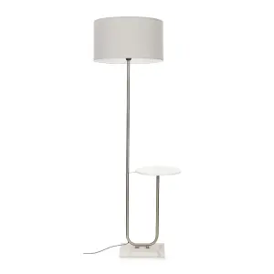 ValueLights Tavel Brushed Chrome Silver Floor Lamp with Table and Grey Shade