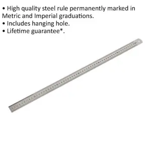 Premium 600mm Steel Ruler with Metric and Imperial Measurements and Hanging Hole