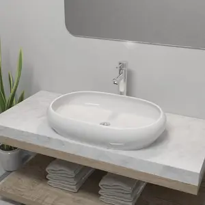 Berkfield Bathroom Basin with Mixer Tap Ceramic Oval White