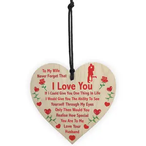 Red Ocean Wife Gifts From Husband I LOVE YOU Wooden Heart Valentines Anniversary Gift For Wife