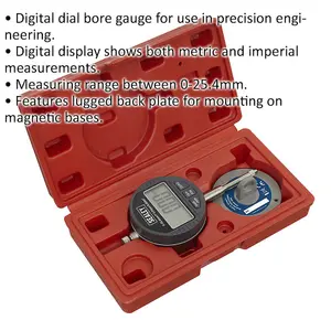 Dual Reading Digital Dial Bore Gauge - 0mm to 25.4mm - Metric & Imperial