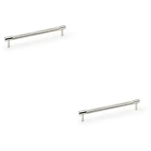 2 PACK - Knurled T Bar Door Pull Handle - Polished Nickel - 192mm Centres Premium Drawer