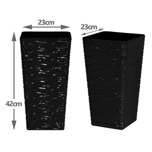 simpa 2PC Black Panache Wave Tall Gloss Plastic Planters 23cm (Dia)