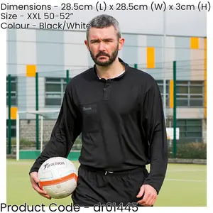 XXL 50-52 Inch Plain Black Referee Long Sleeve Shirt - Touch Fastener Pocket