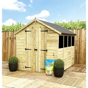 12 x 8 Pressure Treated T&G Double Door Apex Wooden Bike Store / Wooden Garden Shed + 4 Windows (12' x 8') / (12ft x 8ft) (12x8)