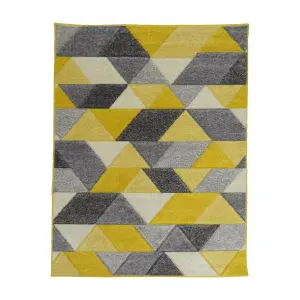 Portland Yellow & Grey Geometric Small Rug, (L)150cm x (W)80cm