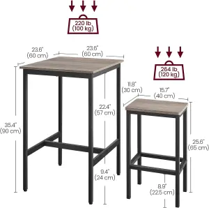 VASAGLE Bar Table and Chairs Set, Square Bar Table with 2 Bar Stools, Dining Pub Bar Table Set, Heather Greige and Ink Black