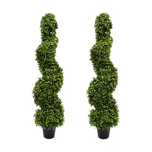 GreenBrokers 2 x Artificial Premium Spiral Boxwood Trees 90cm/3ft